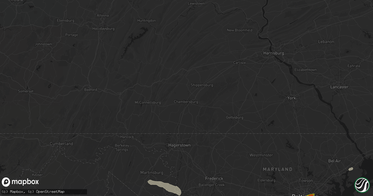 Hail map in Chambersburg, PA on July 28, 2026