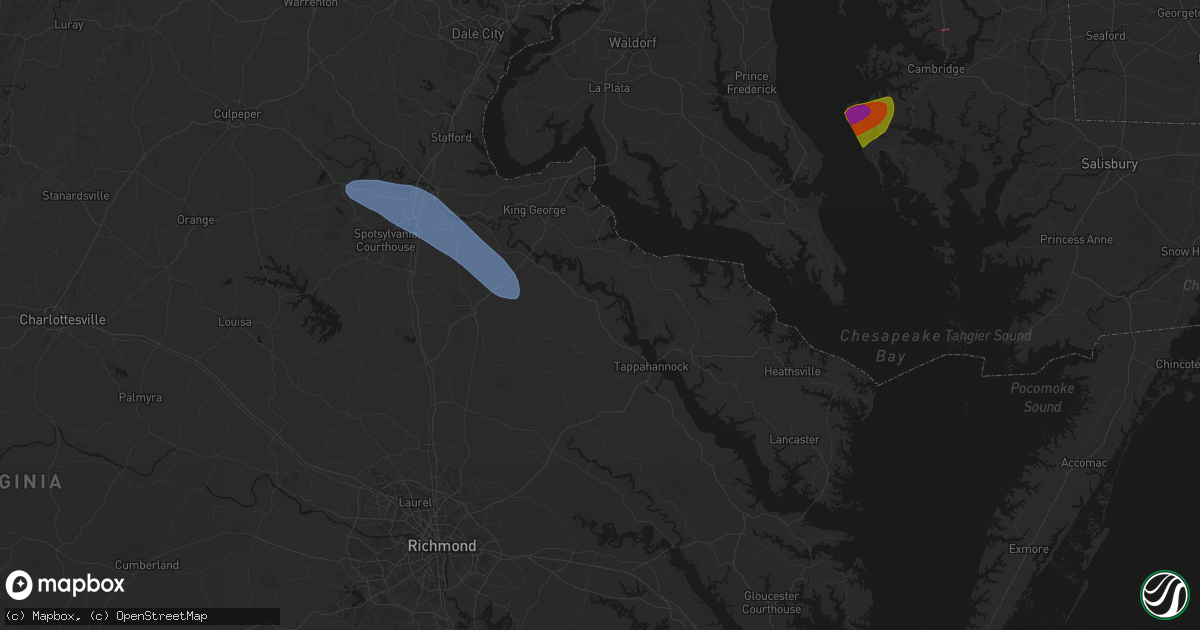 Hail map in Champlain, VA on July 28, 2026