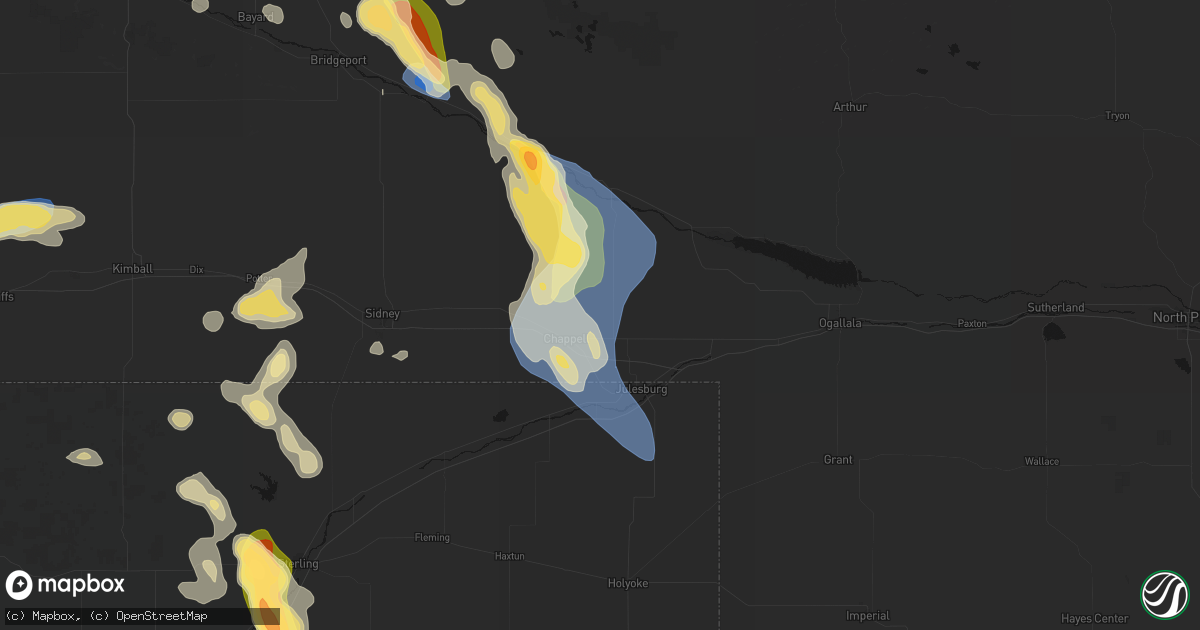 Hail map in Chappell, NE on July 28, 2026