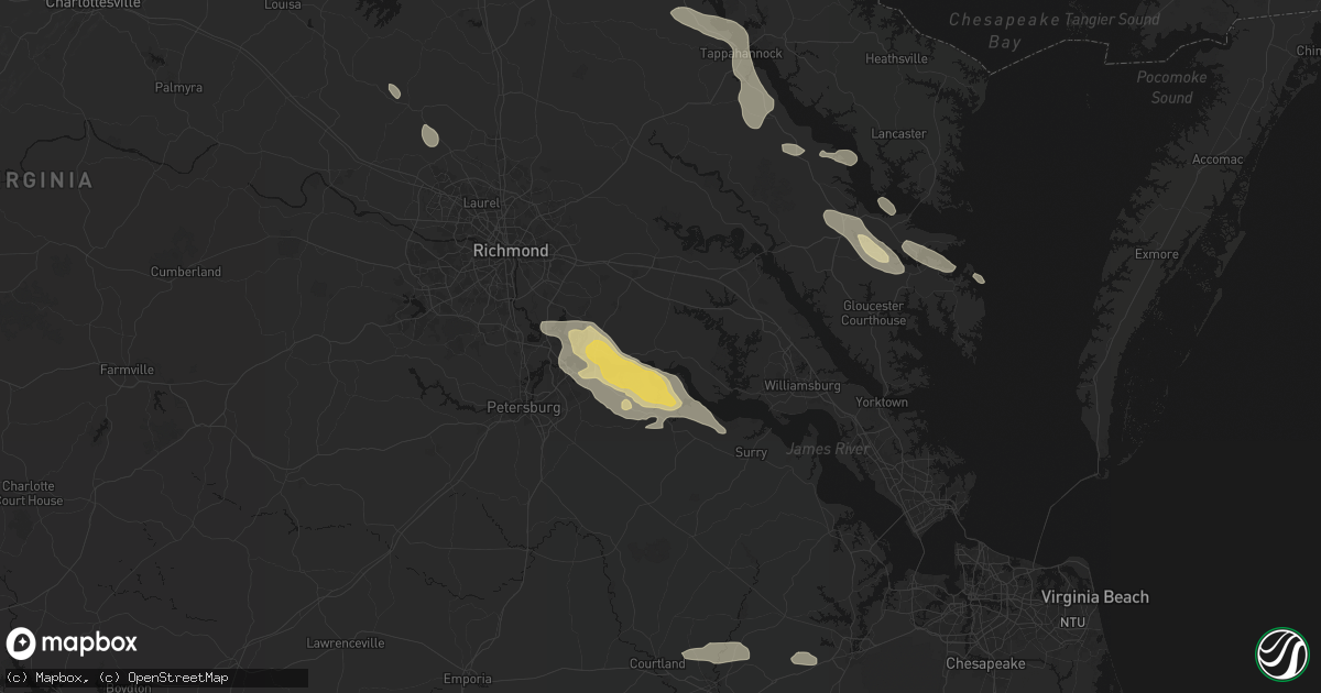 Hail map in Charles City, VA on July 28, 2026