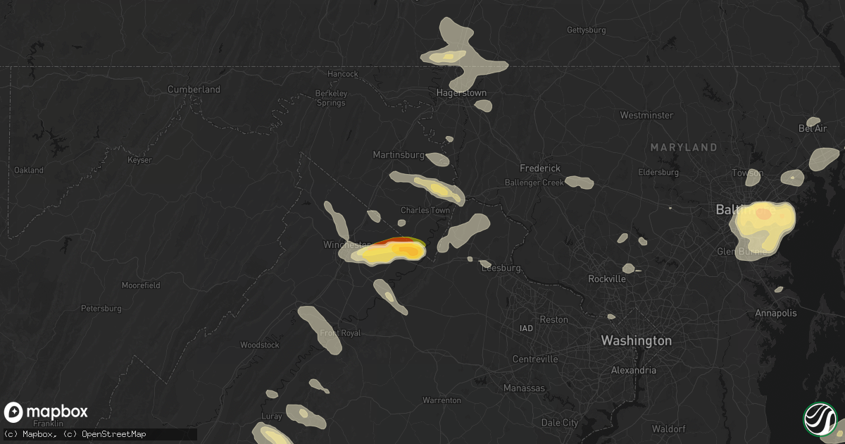Hail map in Charles Town, WV on July 28, 2026