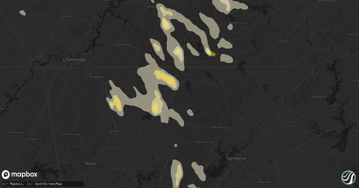 Hail map in Cherry Log, GA on July 28, 2026