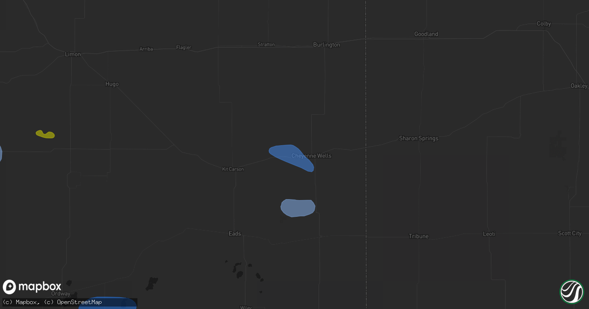 Hail map in Cheyenne Wells, CO on July 28, 2026