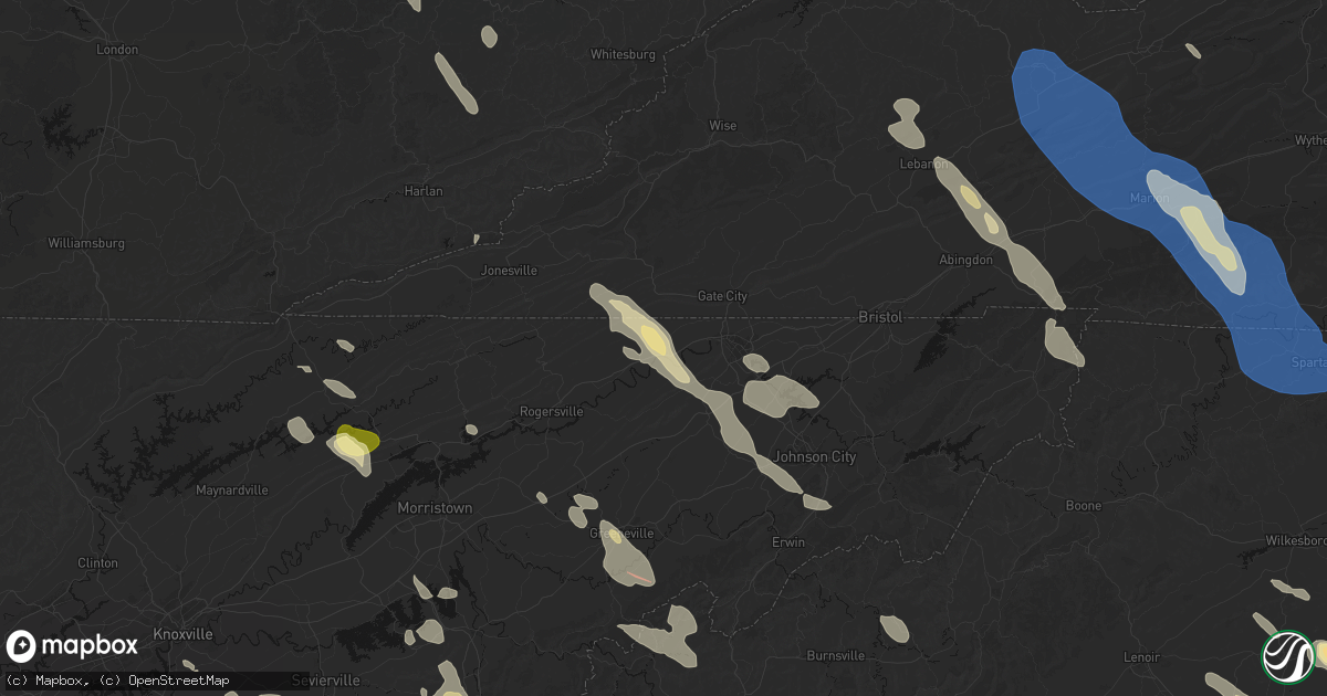 Hail map in Church Hill, TN on July 28, 2026