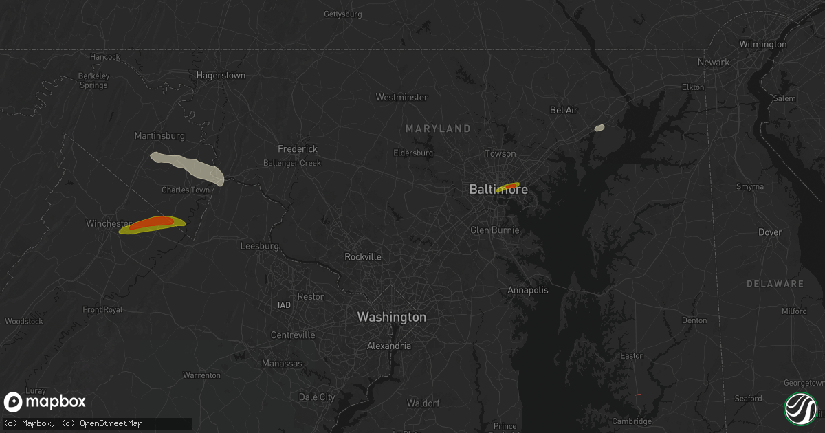 Hail map in Clarksville, MD on July 28, 2026