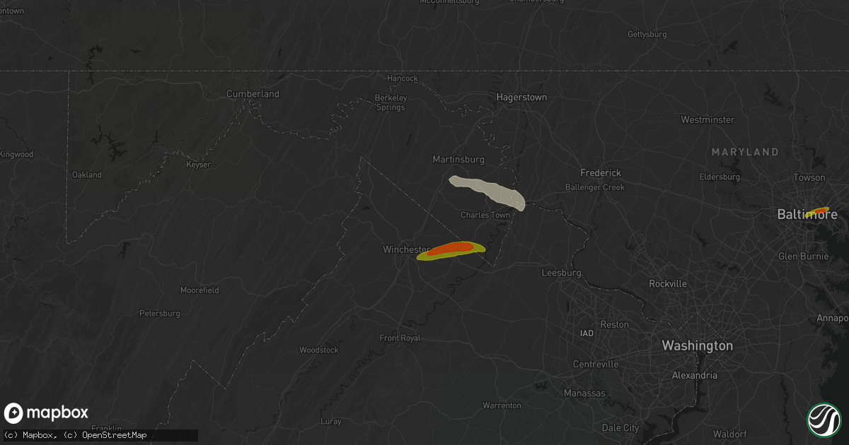 Hail map in Clear Brook, VA on July 28, 2026