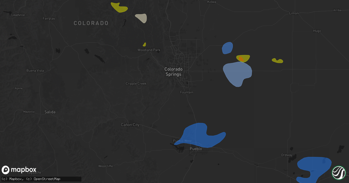 Hail map in Colorado Springs, CO on July 28, 2026