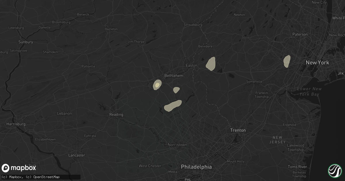 Hail map in Coopersburg, PA on July 28, 2026