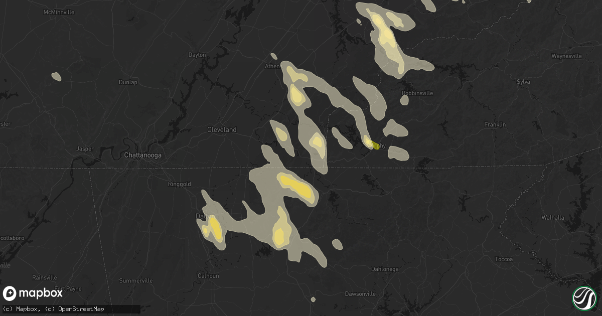 Hail map in Copperhill, TN on July 28, 2026