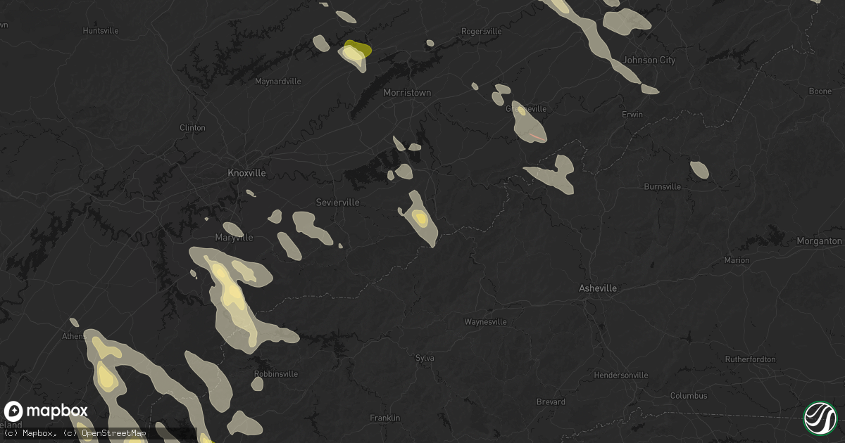 Hail map in Cosby, TN on July 28, 2026