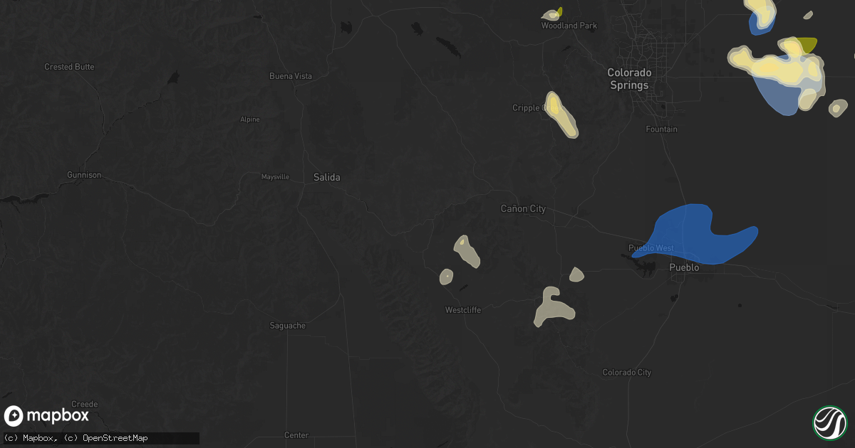 Hail map in Cotopaxi, CO on July 28, 2026