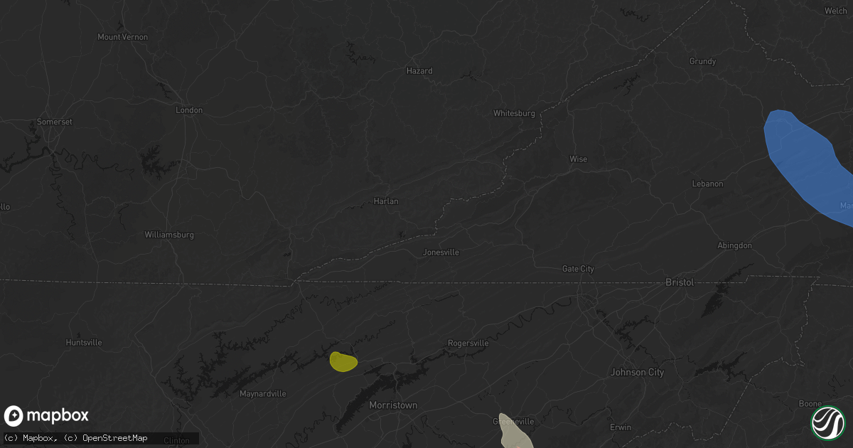 Hail map in Cranks, KY on July 28, 2026