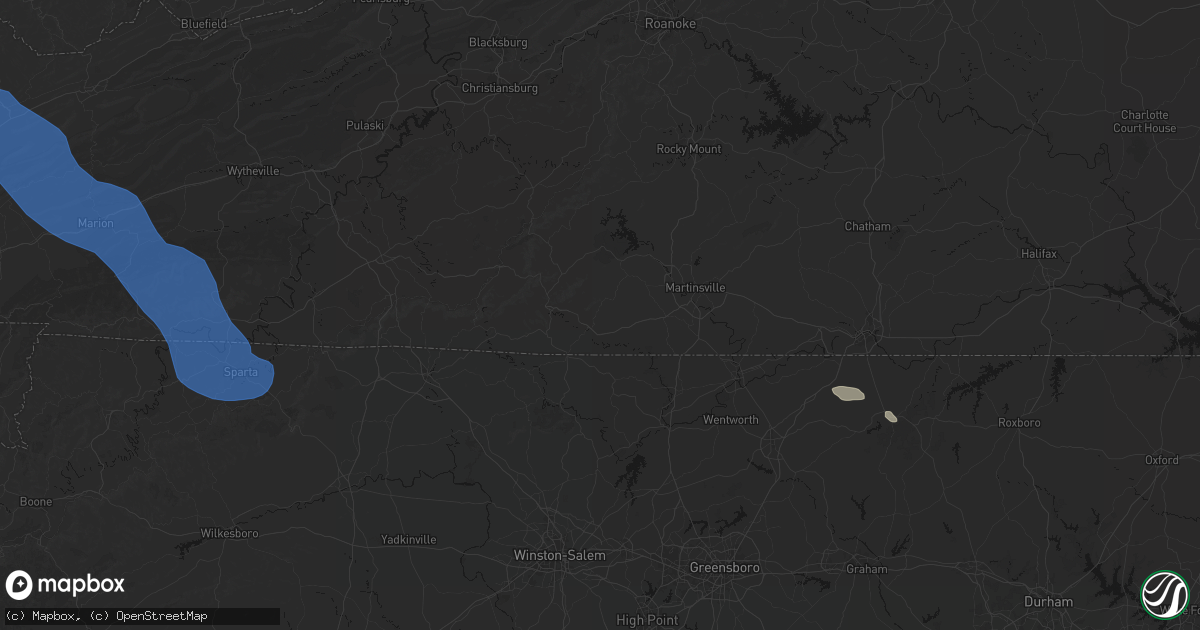 Hail map in Critz, VA on July 28, 2026