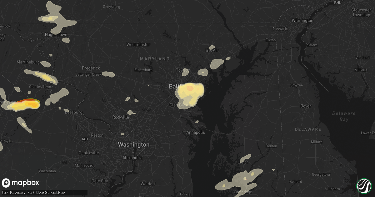 Hail map in Curtis Bay, MD on July 28, 2026