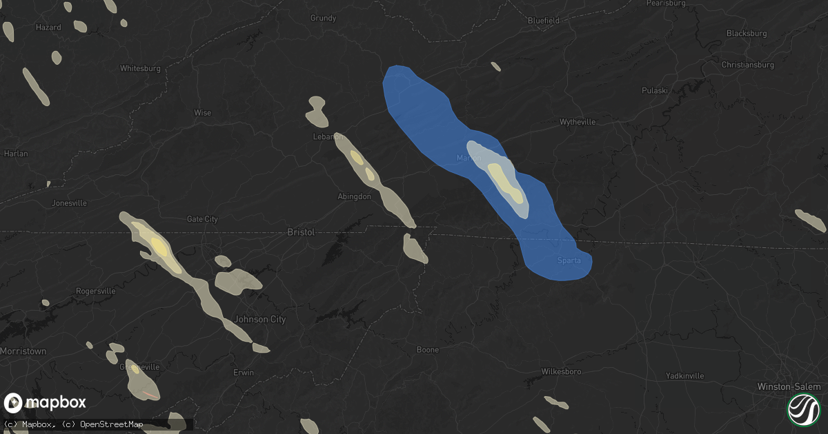 Hail map in Damascus, VA on July 28, 2026