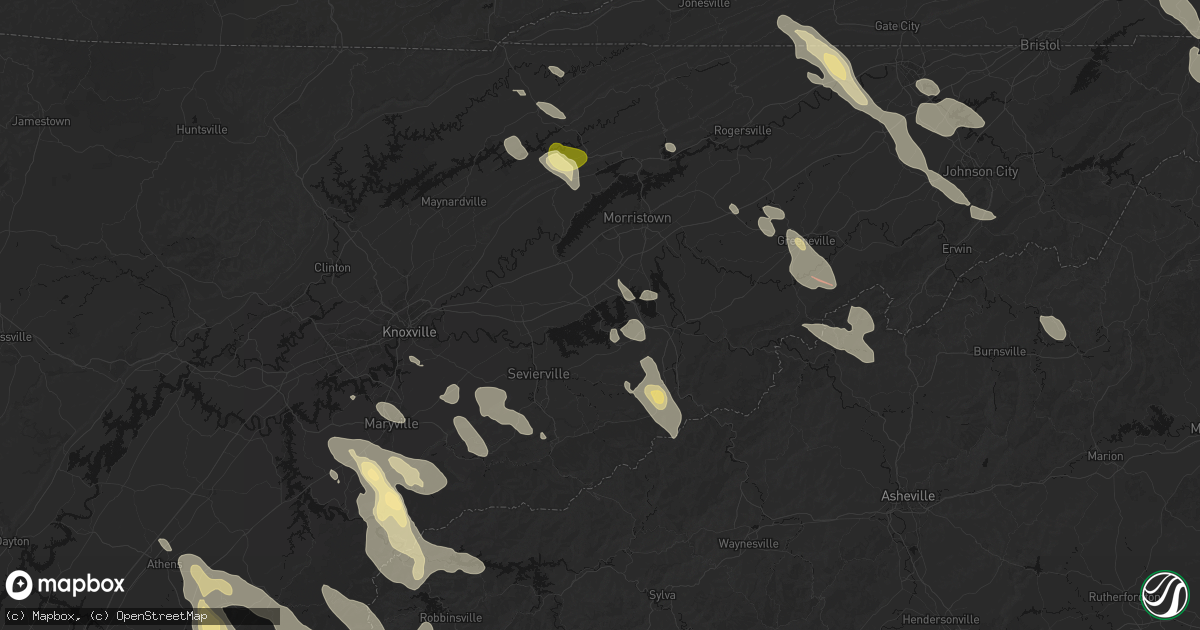 Hail map in Dandridge, TN on July 28, 2026