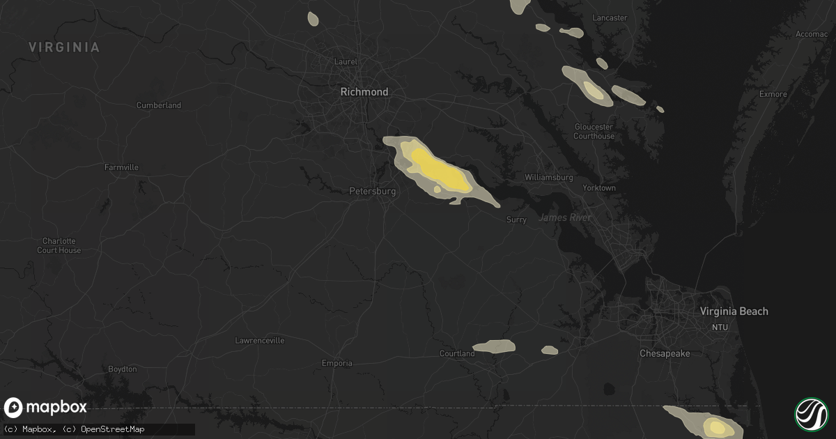 Hail map in Disputanta, VA on July 28, 2026