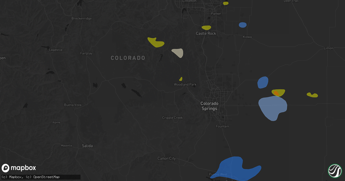Hail map in Divide, CO on July 28, 2026