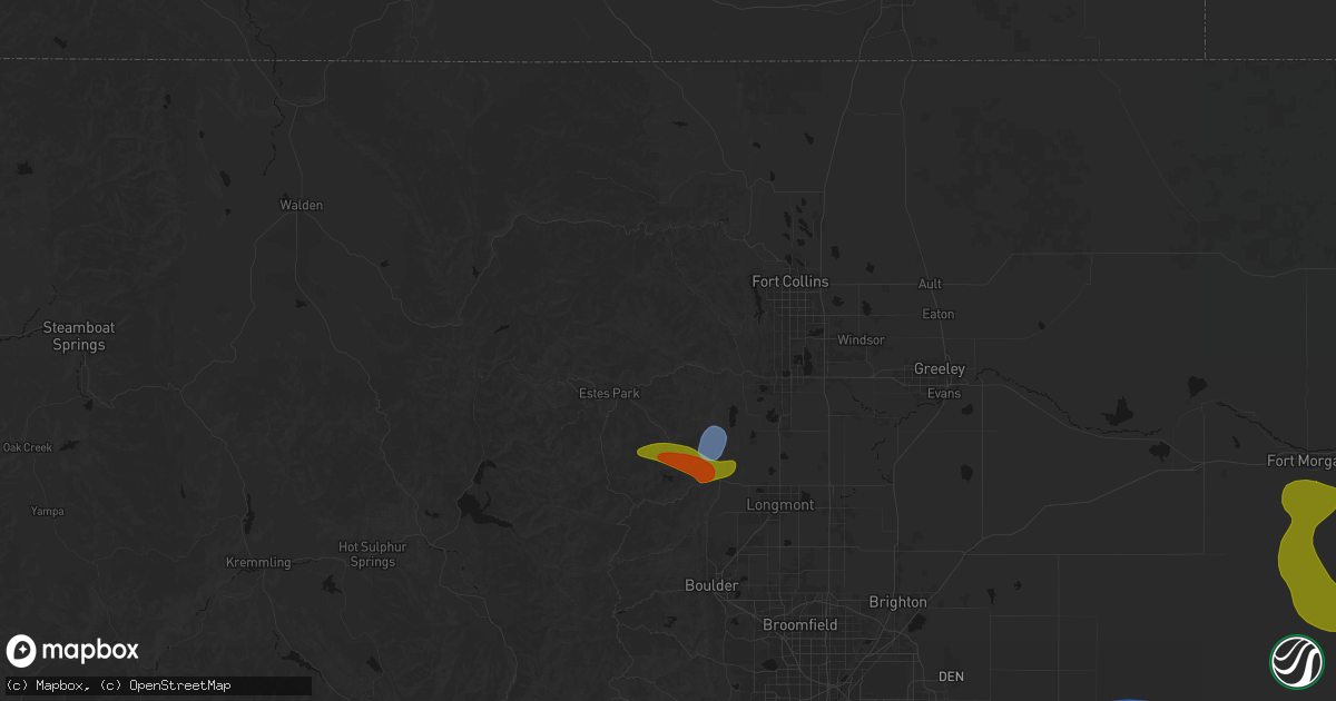 Hail map in Drake, CO on July 28, 2026