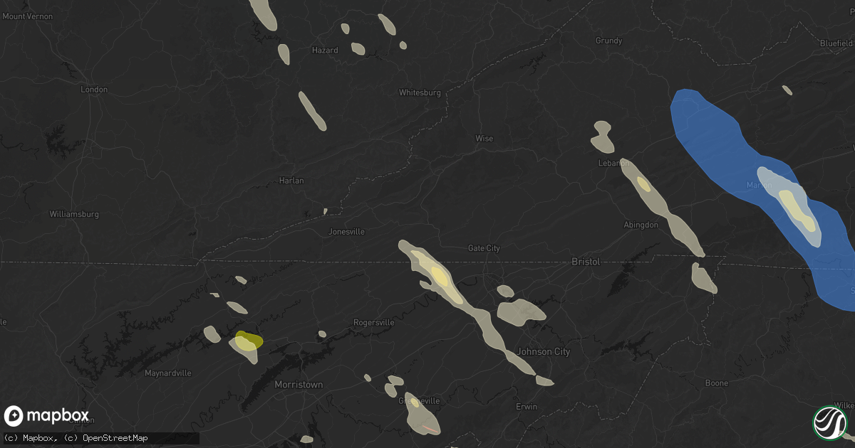 Hail map in Duffield, VA on July 28, 2026