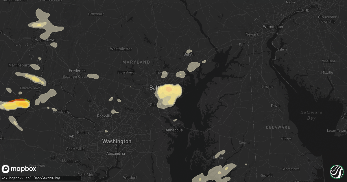 Hail map in Dundalk, MD on July 28, 2026
