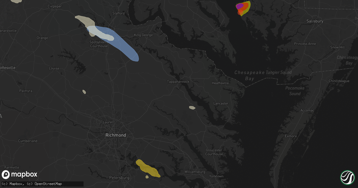 Hail map in Dunnsville, VA on July 28, 2026