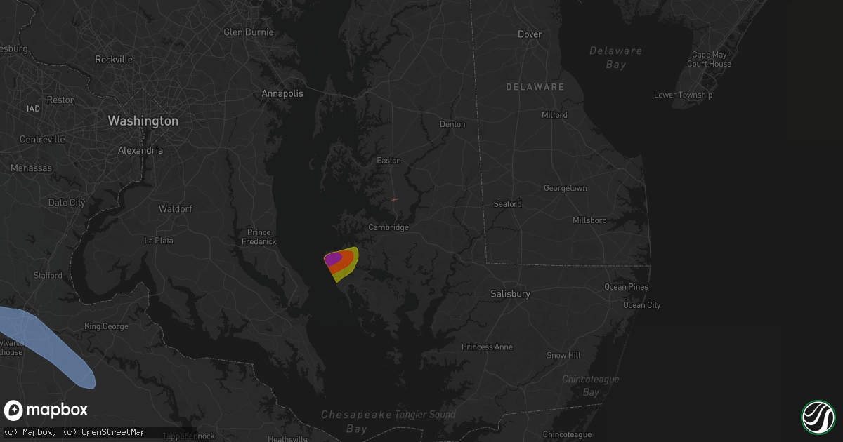 Hail map in East New Market, MD on July 28, 2026