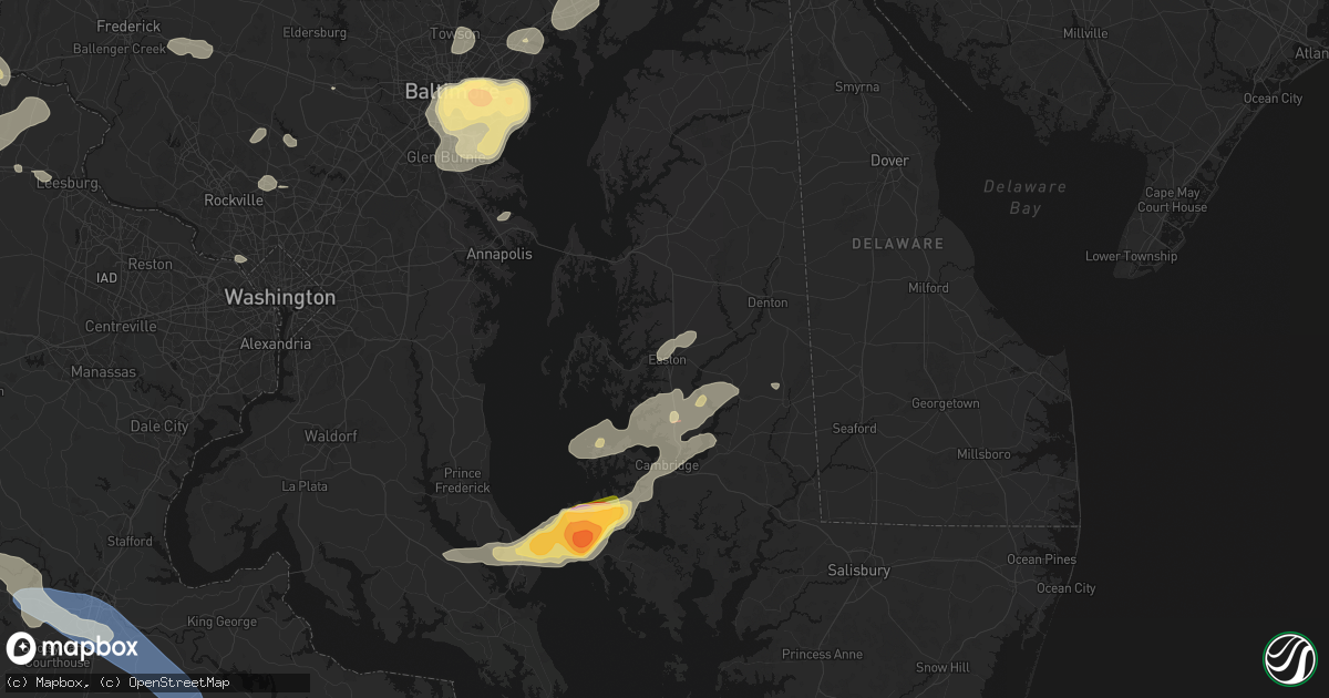 Hail map in Easton, MD on July 28, 2026