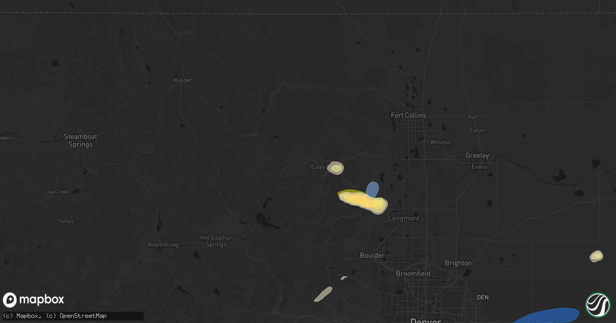 Hail map in Estes Park, CO on July 28, 2026