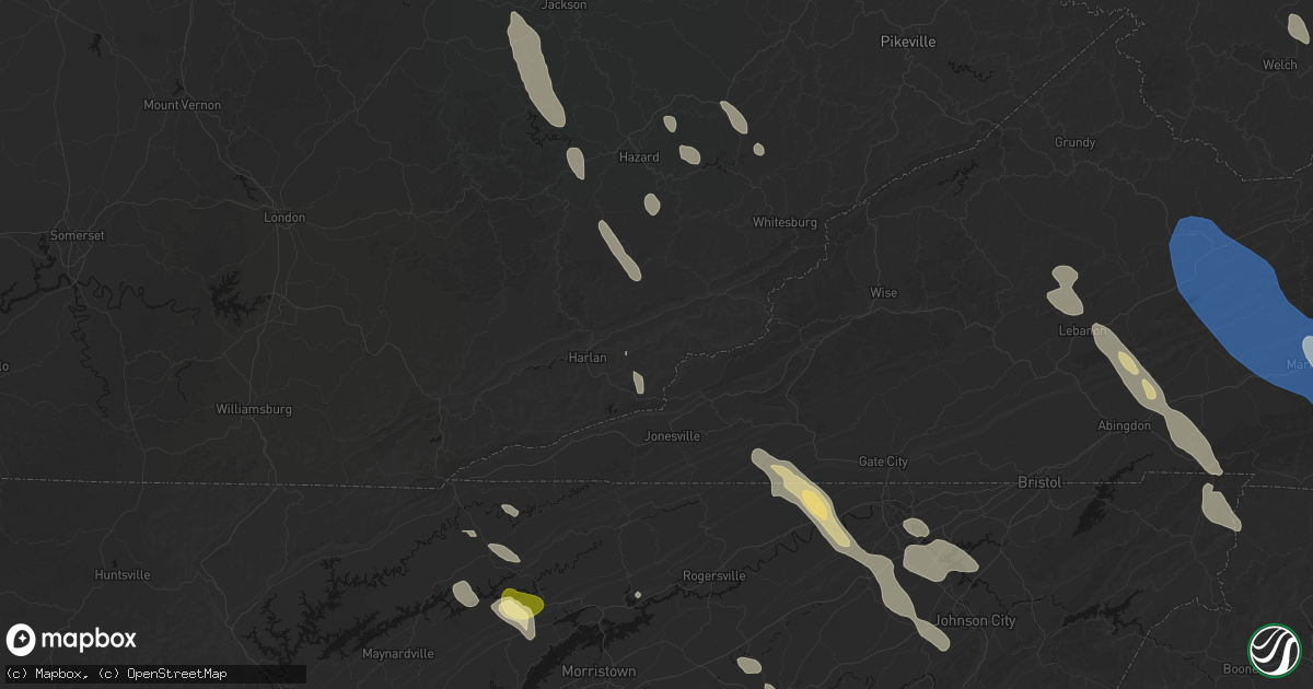 Hail map in Evarts, KY on July 28, 2026