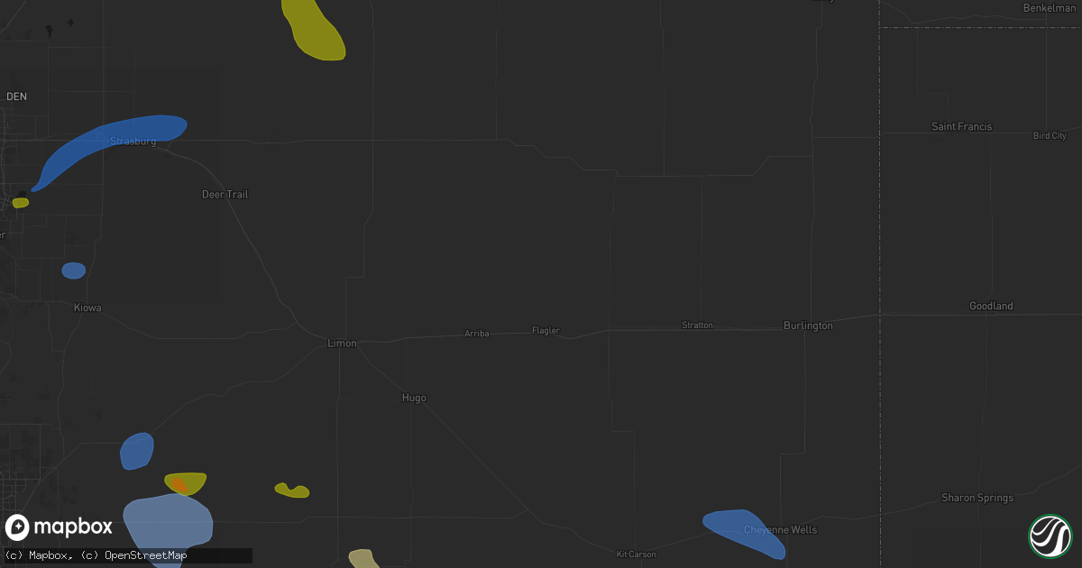 Hail map in Flagler, CO on July 28, 2026
