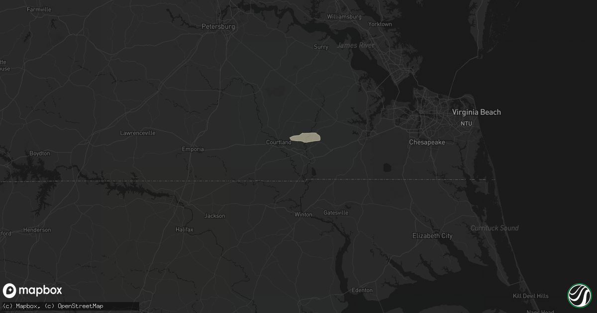 Hail map in Franklin, VA on July 28, 2026