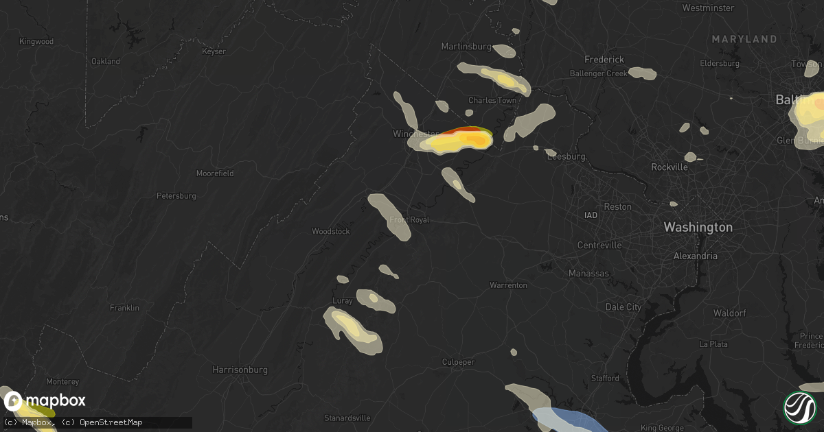 Hail map in Front Royal, VA on July 28, 2026