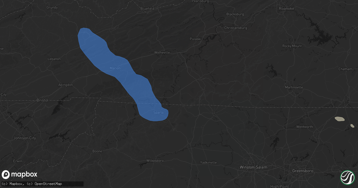Hail map in Galax, VA on July 28, 2026