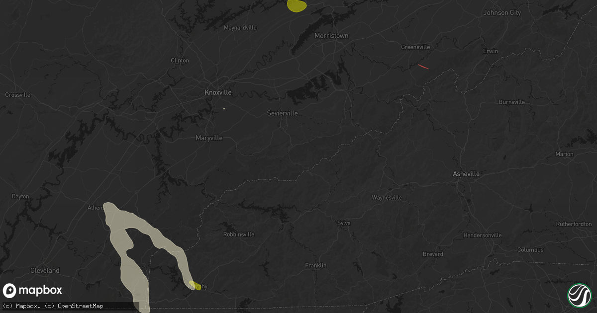Hail map in Gatlinburg, TN on July 28, 2026