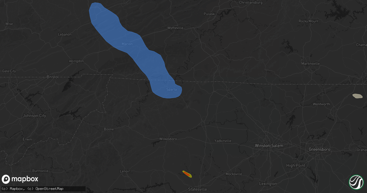 Hail map in Glade Valley, NC on July 28, 2026