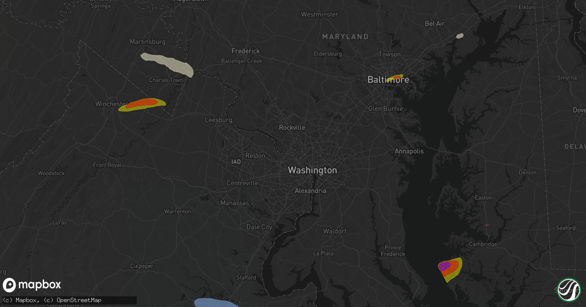 Hail map in Glen Echo, MD on July 28, 2026