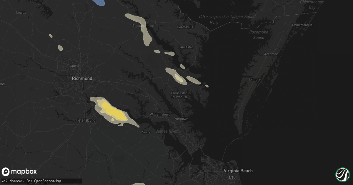 Hail map in Gloucester, VA on July 28, 2026