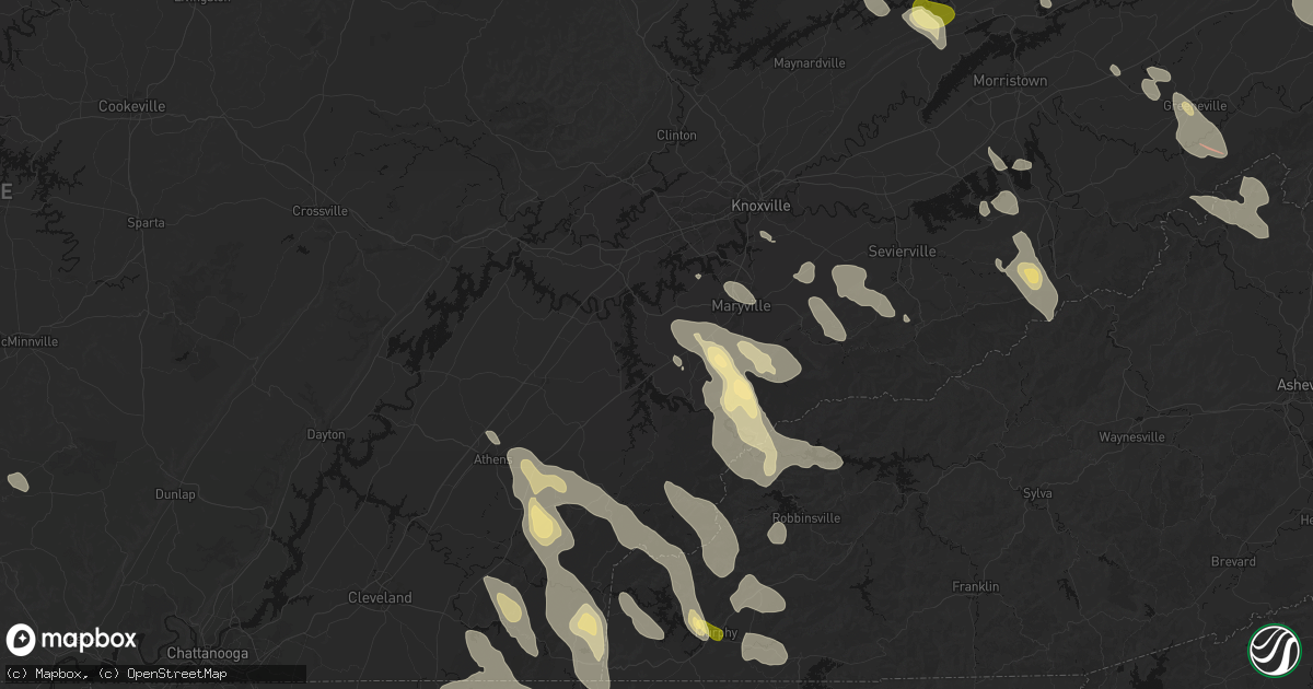 Hail map in Greenback, TN on July 28, 2026
