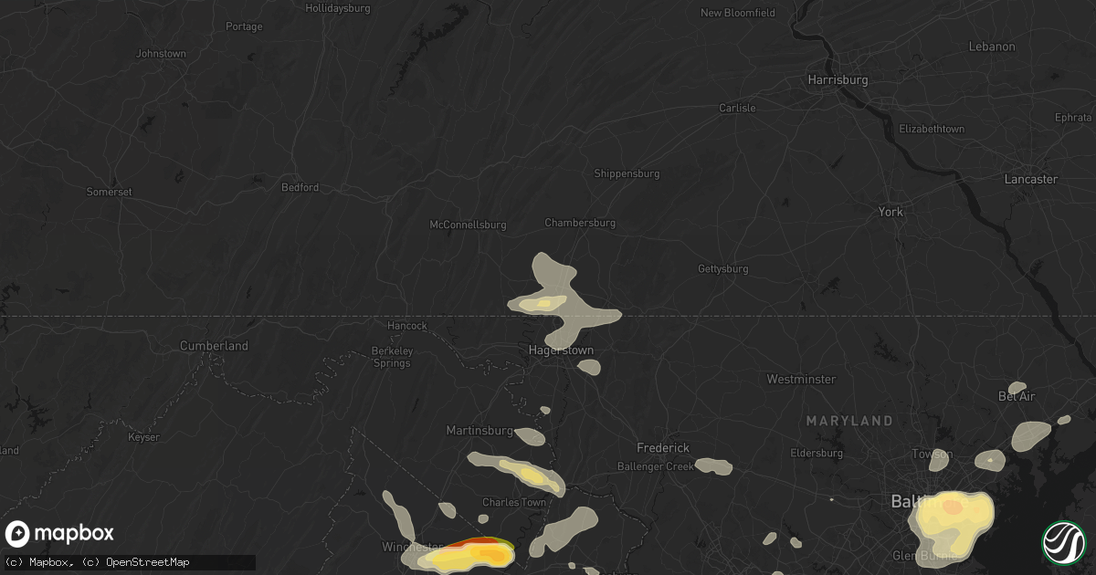 Hail map in Greencastle, PA on July 28, 2026