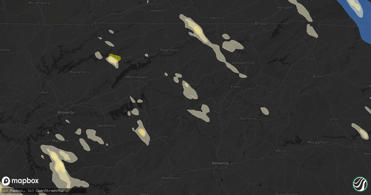 Hail map in Greeneville, TN on July 28, 2026