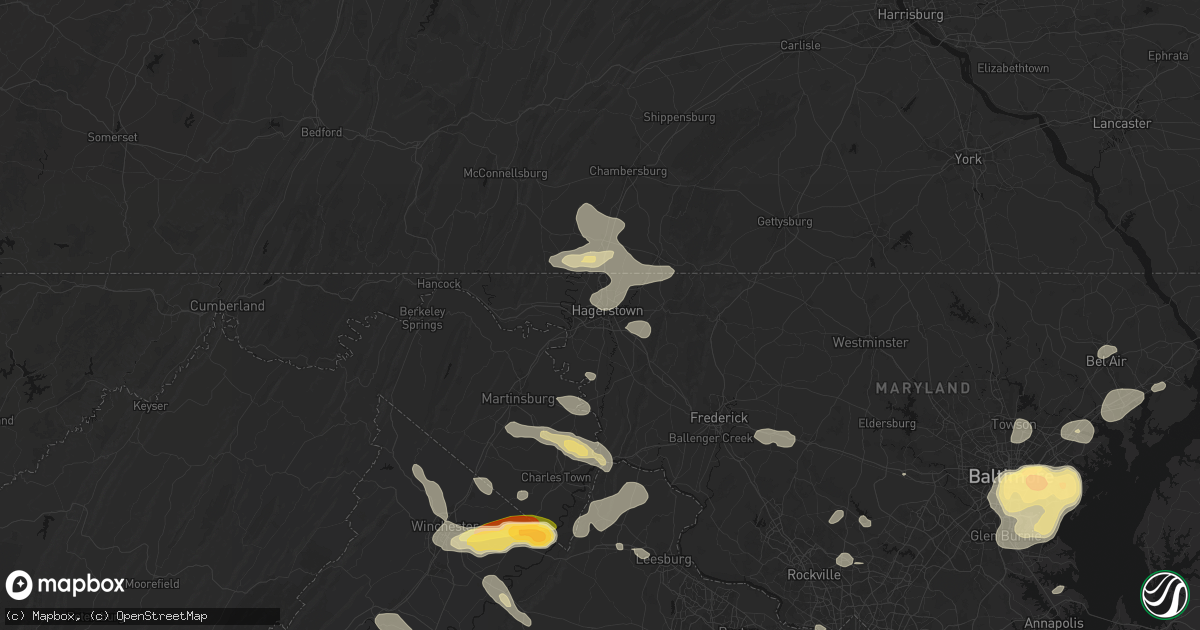 Hail map in Hagerstown, MD on July 28, 2026