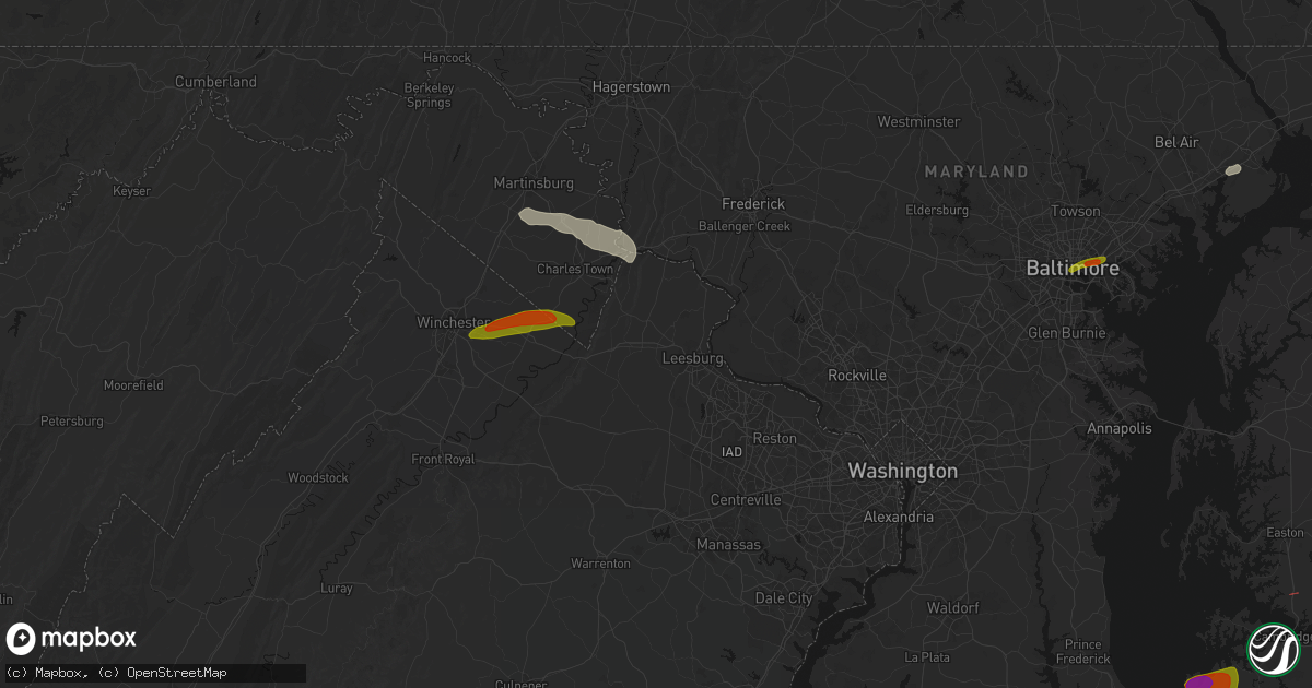 Hail map in Hamilton, VA on July 28, 2026