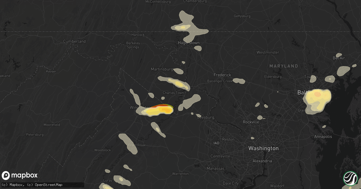 Hail map in Harpers Ferry, WV on July 28, 2026