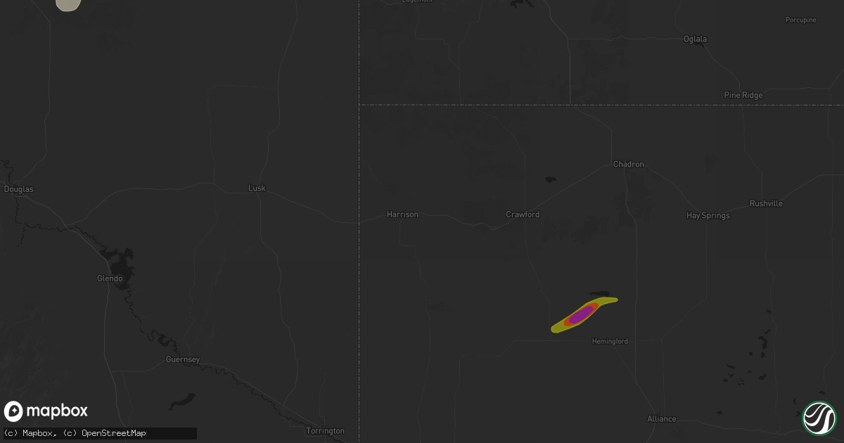 Hail map in Harrison, NE on July 28, 2026