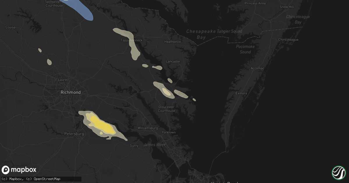 Hail map in Hartfield, VA on July 28, 2026
