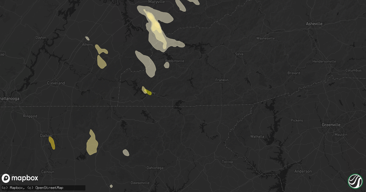 Hail map in Hayesville, NC on July 28, 2026