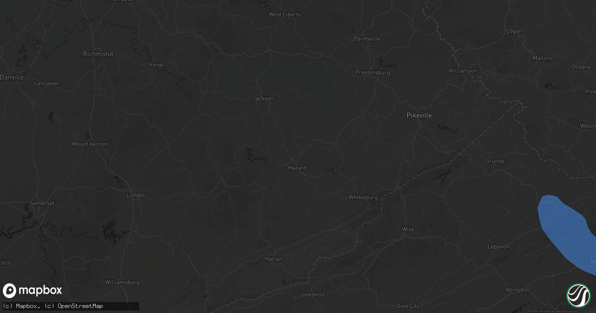 Hail map in Hazard, KY on July 28, 2026