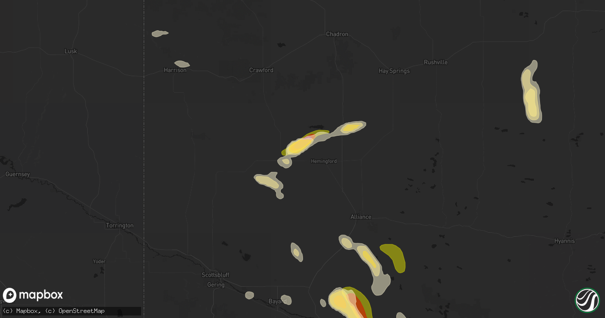 Hail map in Hemingford, NE on July 28, 2026