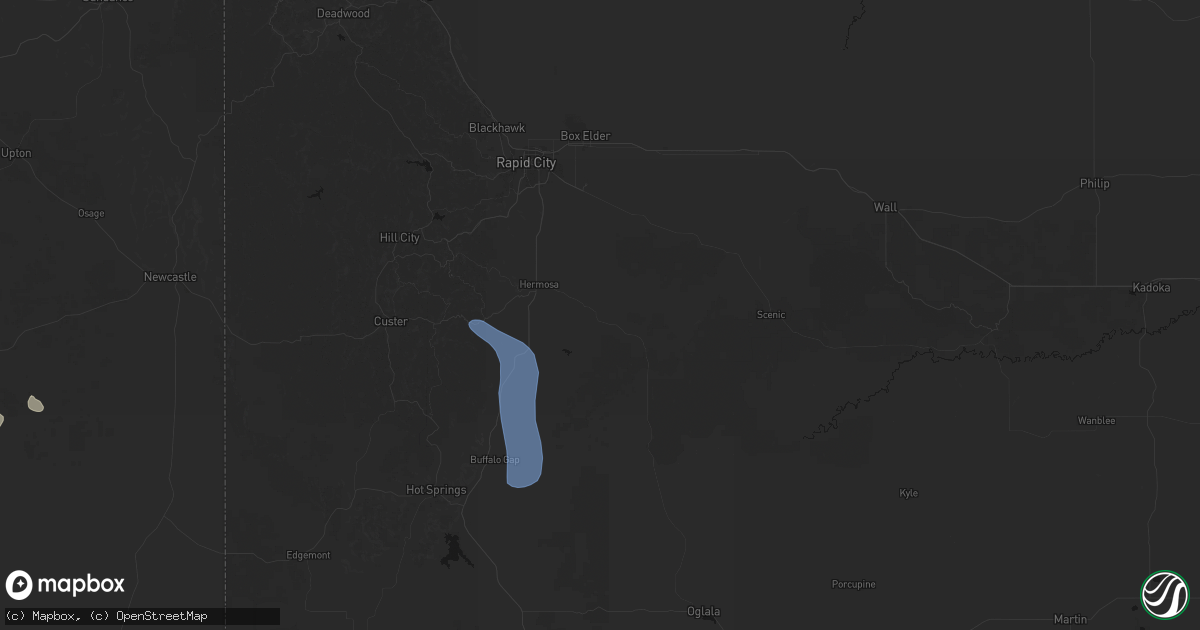 Hail map in Hermosa, SD on July 28, 2026